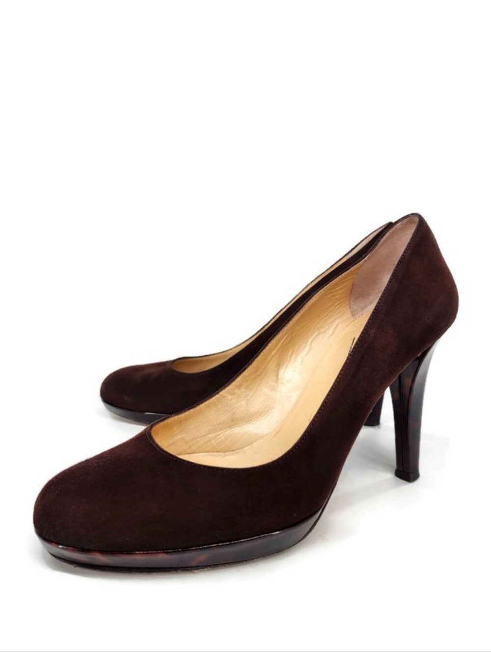 Kate Spade Kendra Dark Brown Suede Patent Tortoise Leather High Heel Pumps Italy